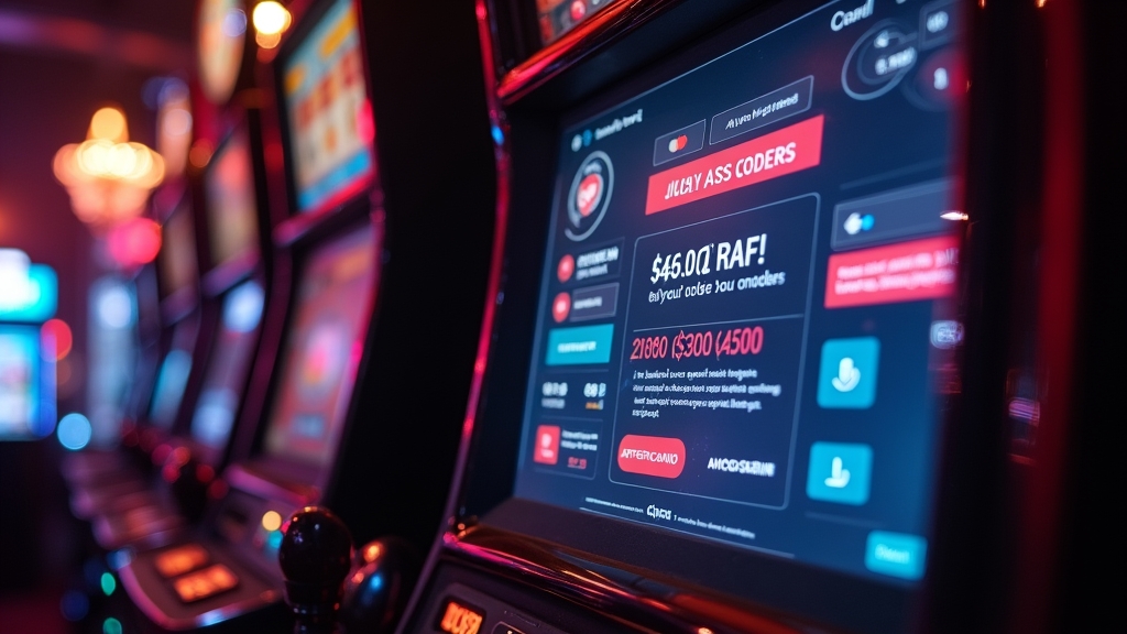 Casino-Szene mit Bonuscode-Anzeige und leuchtenden Promo-Elementen